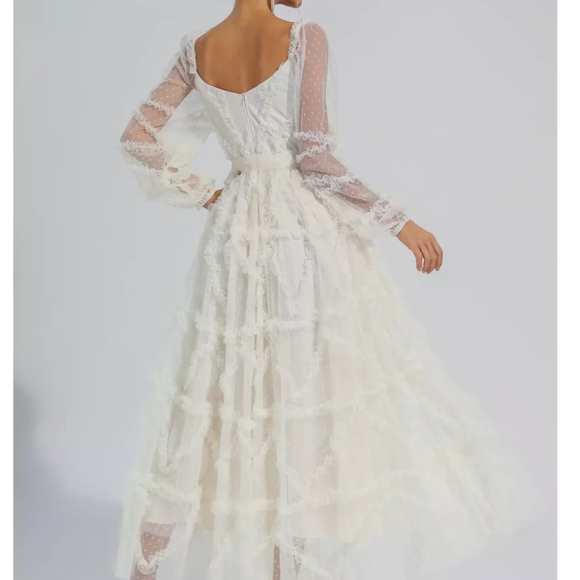 Catchall Ivory Swiss Dot Ruffle Tulle Midi Dress Romantic Cottagecore S - Picture 2 of 7